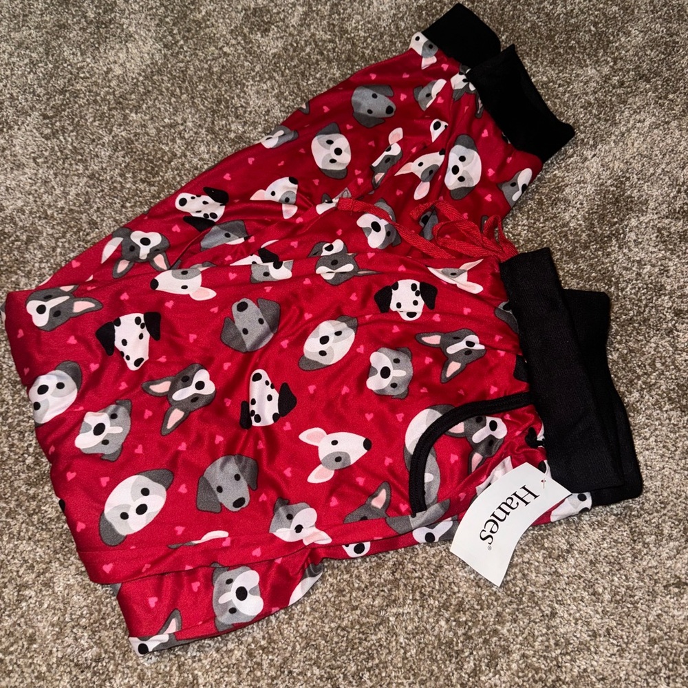 Hanes Red and Black Pajama Bottoms with Panda Print